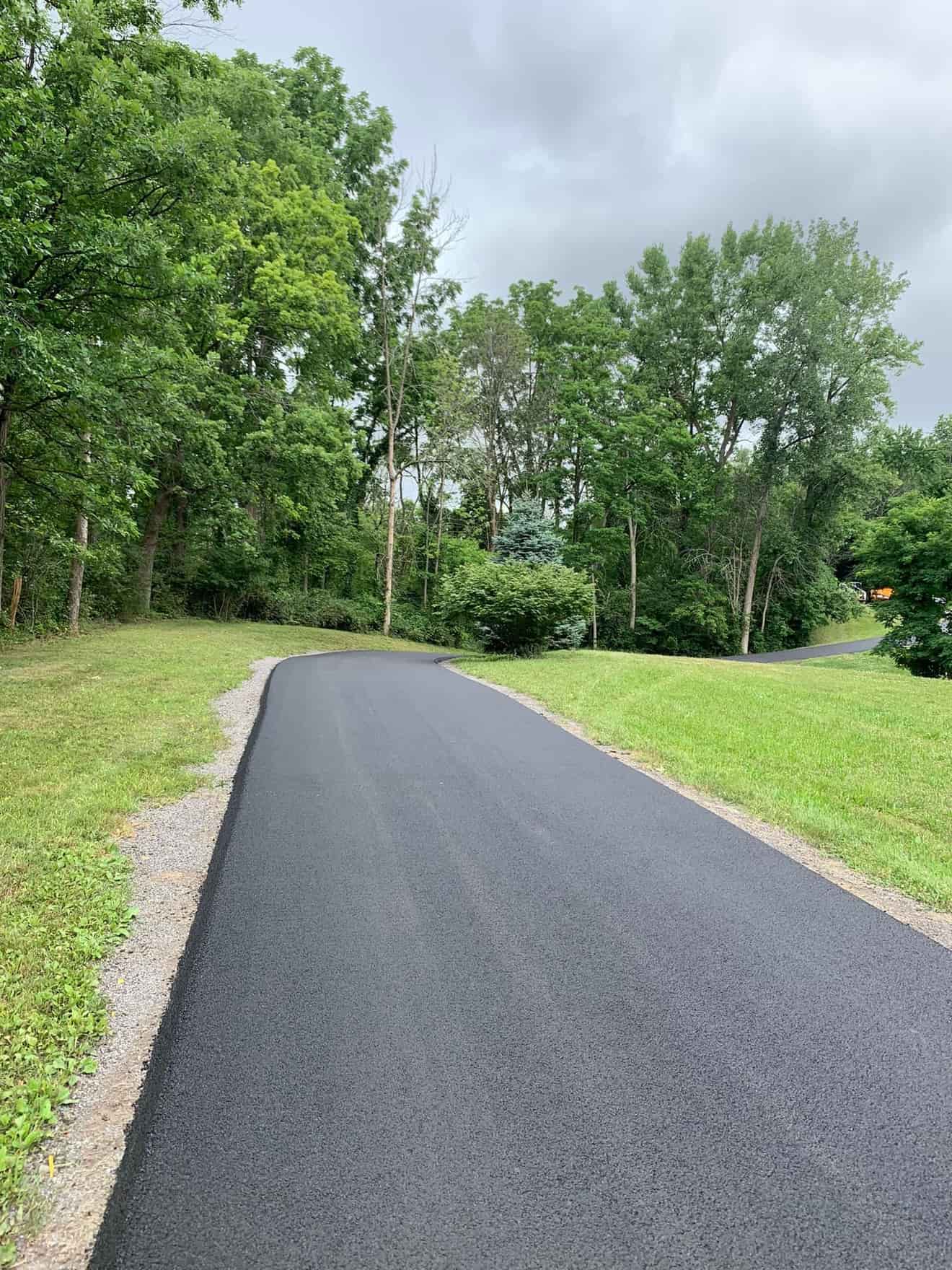 Fresh paved lane lined with trees