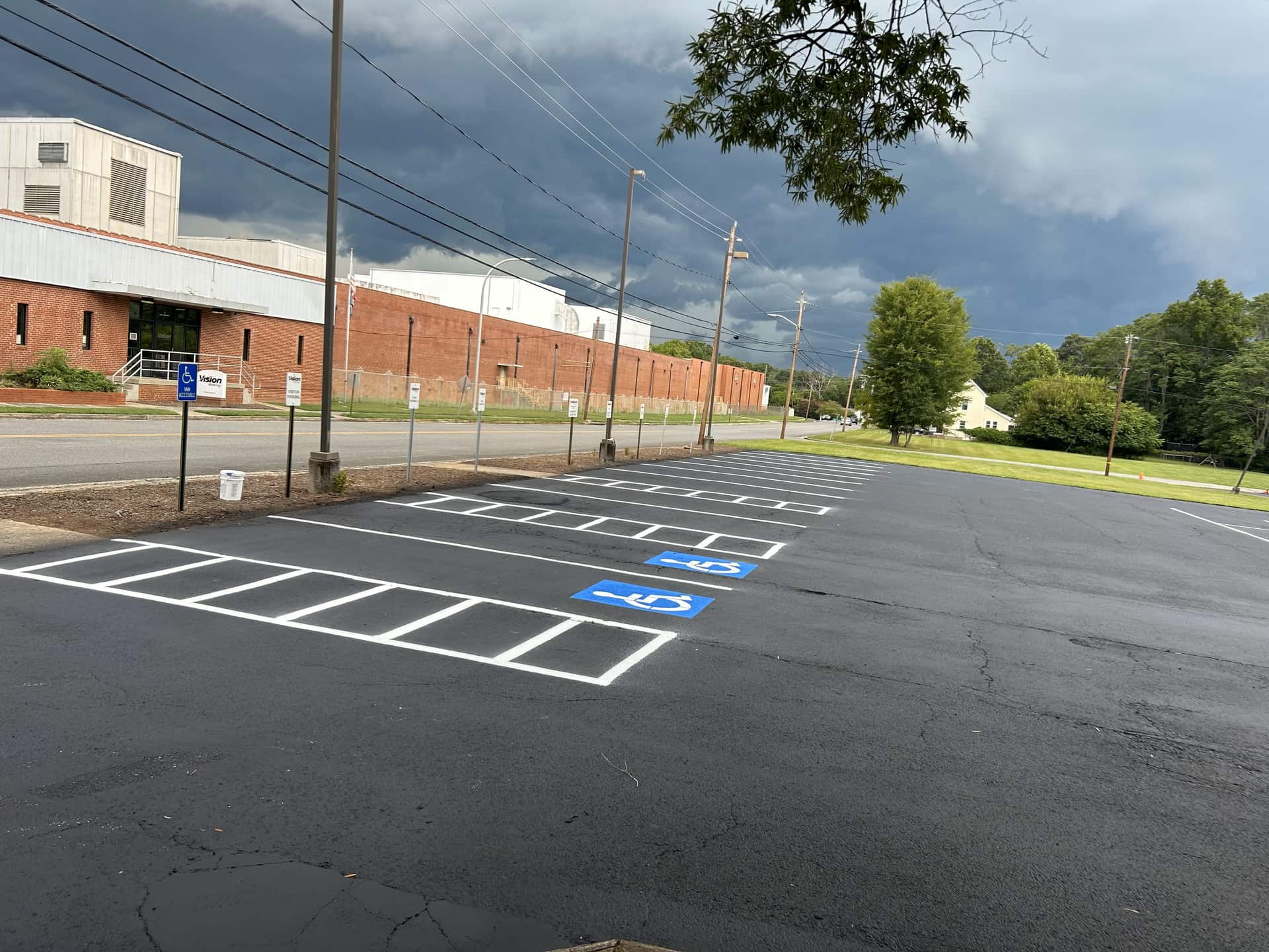 Freshly paved and striped Arkansas parking lot